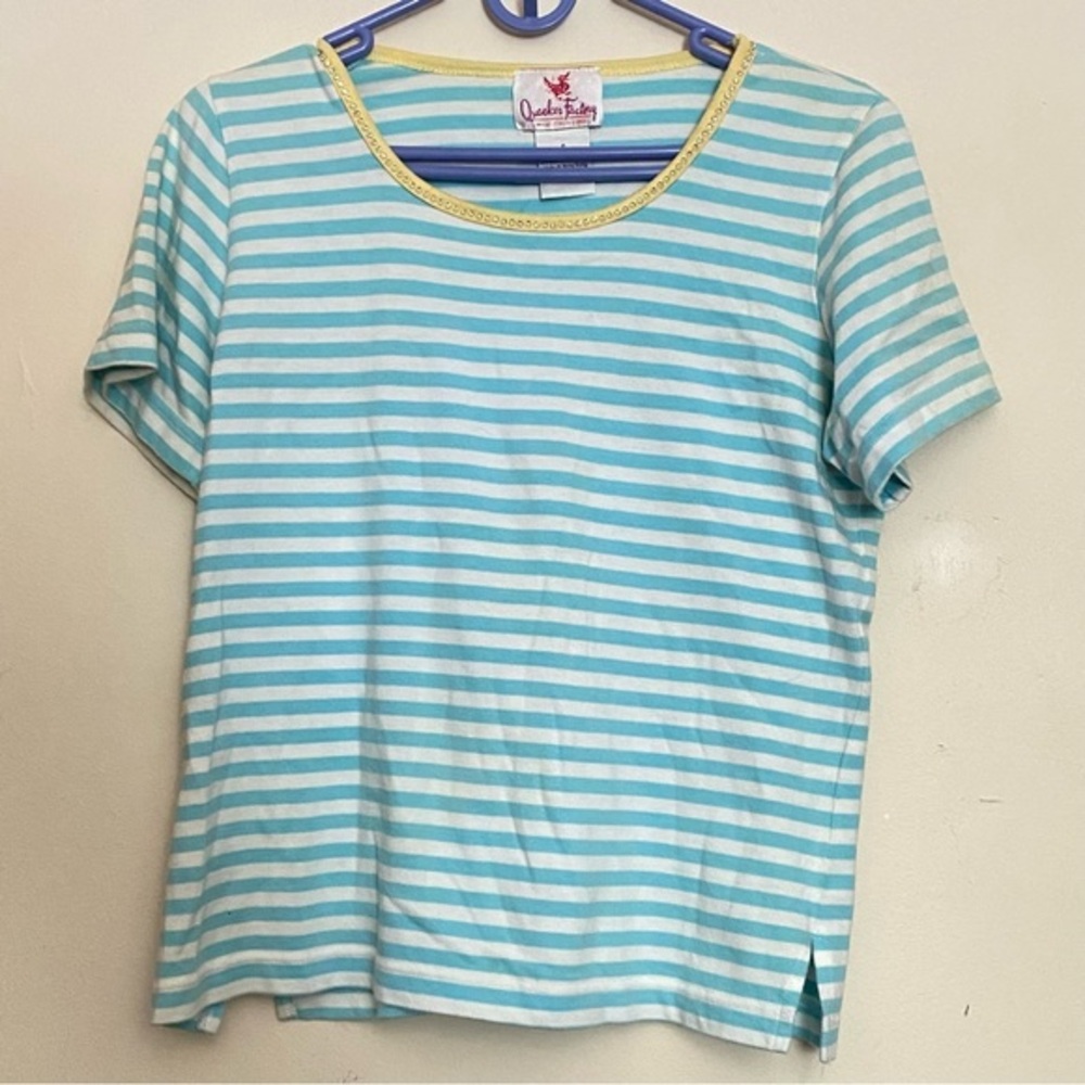 Quacker Factory Shirt Women’s Small Blue White Stripes Pull Over
